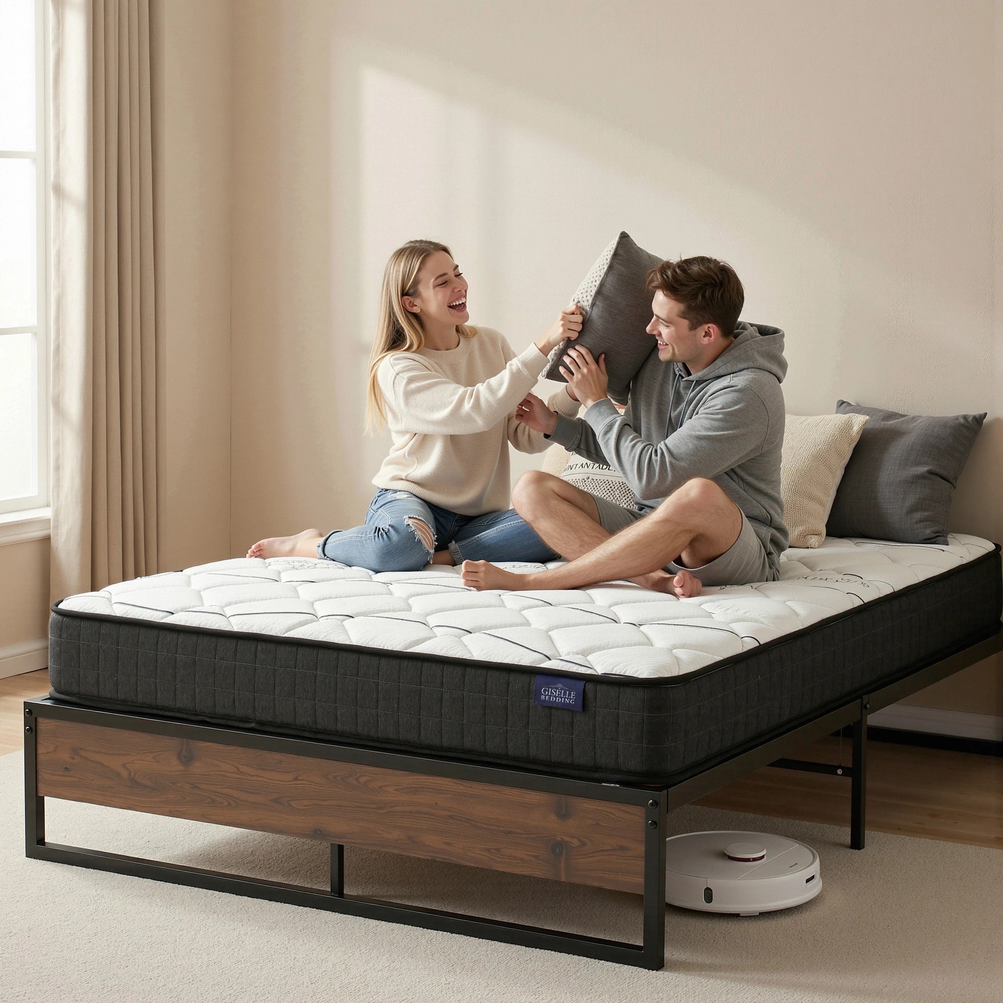 8 Giselle Double Mattress 16cm and Artiss Metal Bed Frame Set for Guest Rooms Studios - Double Bed - Multi, 8 of 9