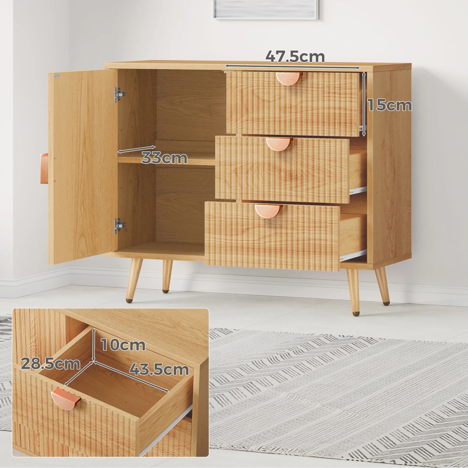 10 Alfordson Buffet Sideboard Cupboard Storage Cabinet Kitchen - Oak, 10 of 10