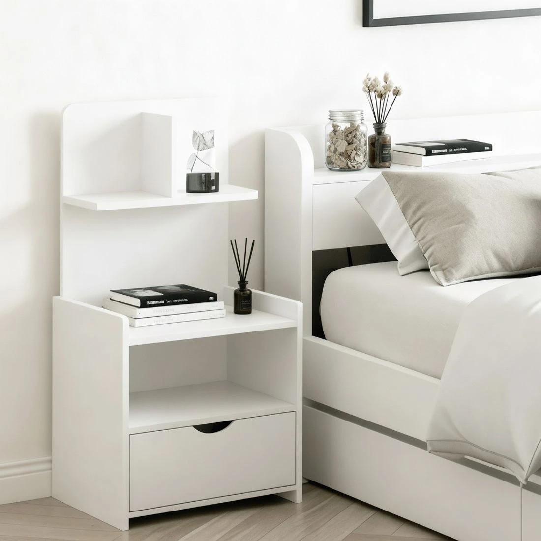 9 Artiss Single Bed Frame  with Charging Ports and Bedside Table - White, 9 of 10
