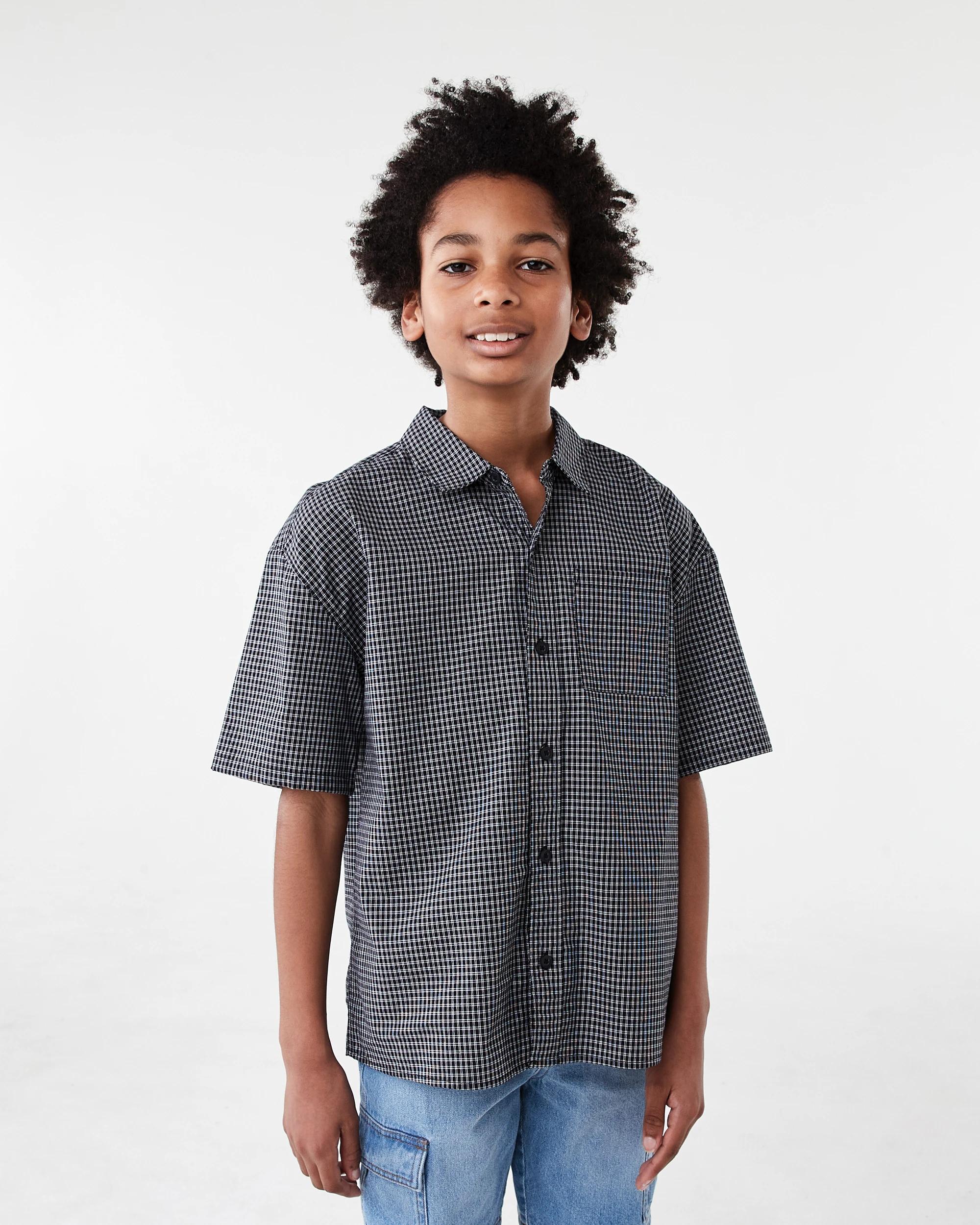 1 Short Sleeve Check Shirt Blacheck, 1 of 7