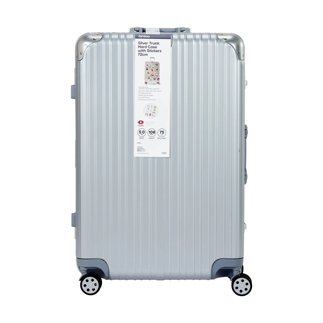 10 72cm Trunk Hard Case with Stickers - Silver Look, 10 of 10