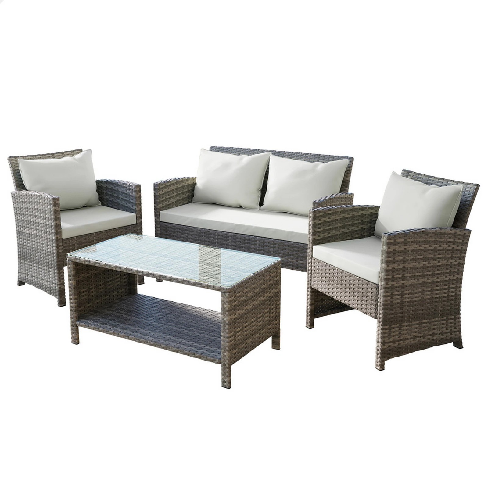 1 Alfordson Outdoor Furniture 4PCS Garden Patio Chairs Table Set Wicker With Pillow - Grey, 1 of 10