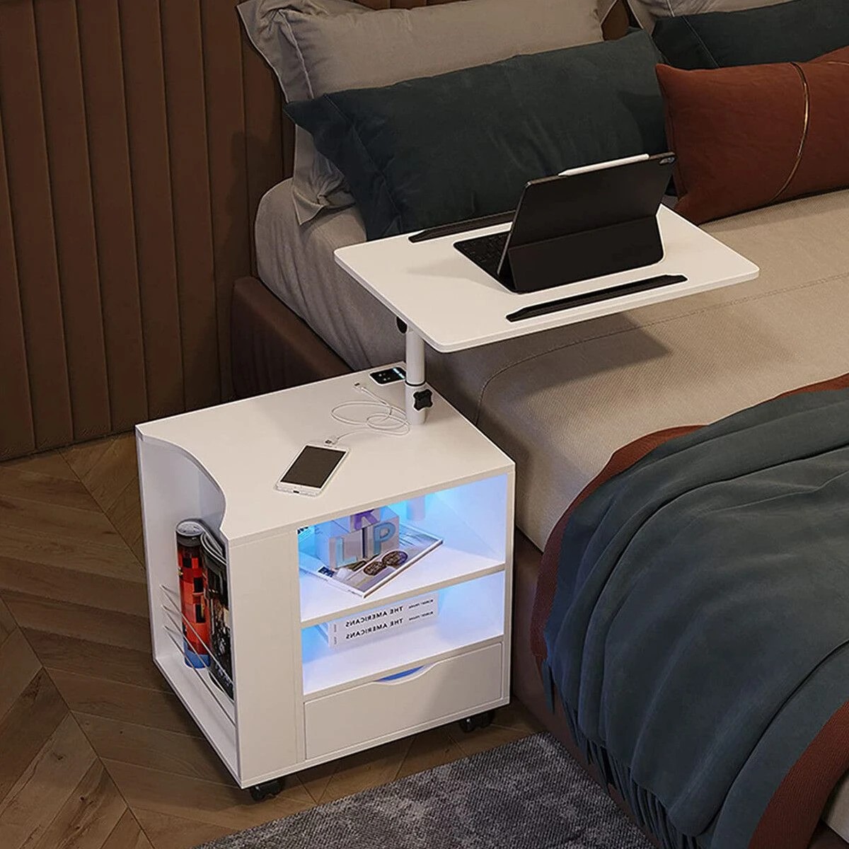 3 Luxsuite Smart Bedside Table White LED Cabinet Storage, 3 of 4