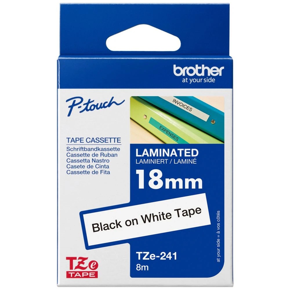 1 Brother TZe-241 Laminated Tape 18mm x 8m Black on White, 1 of 2