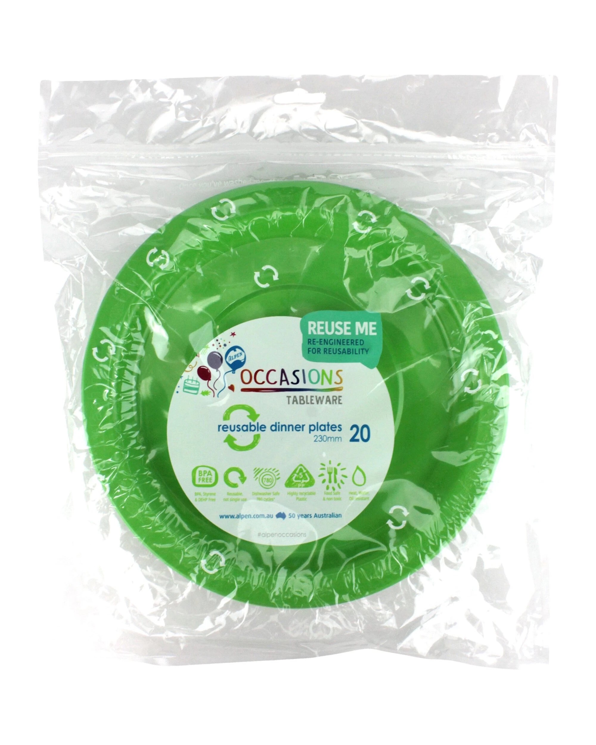 2 Alpen 23cm Reusable Plates Pack of 20 - Lime Green - Lime Green, 2 of 3