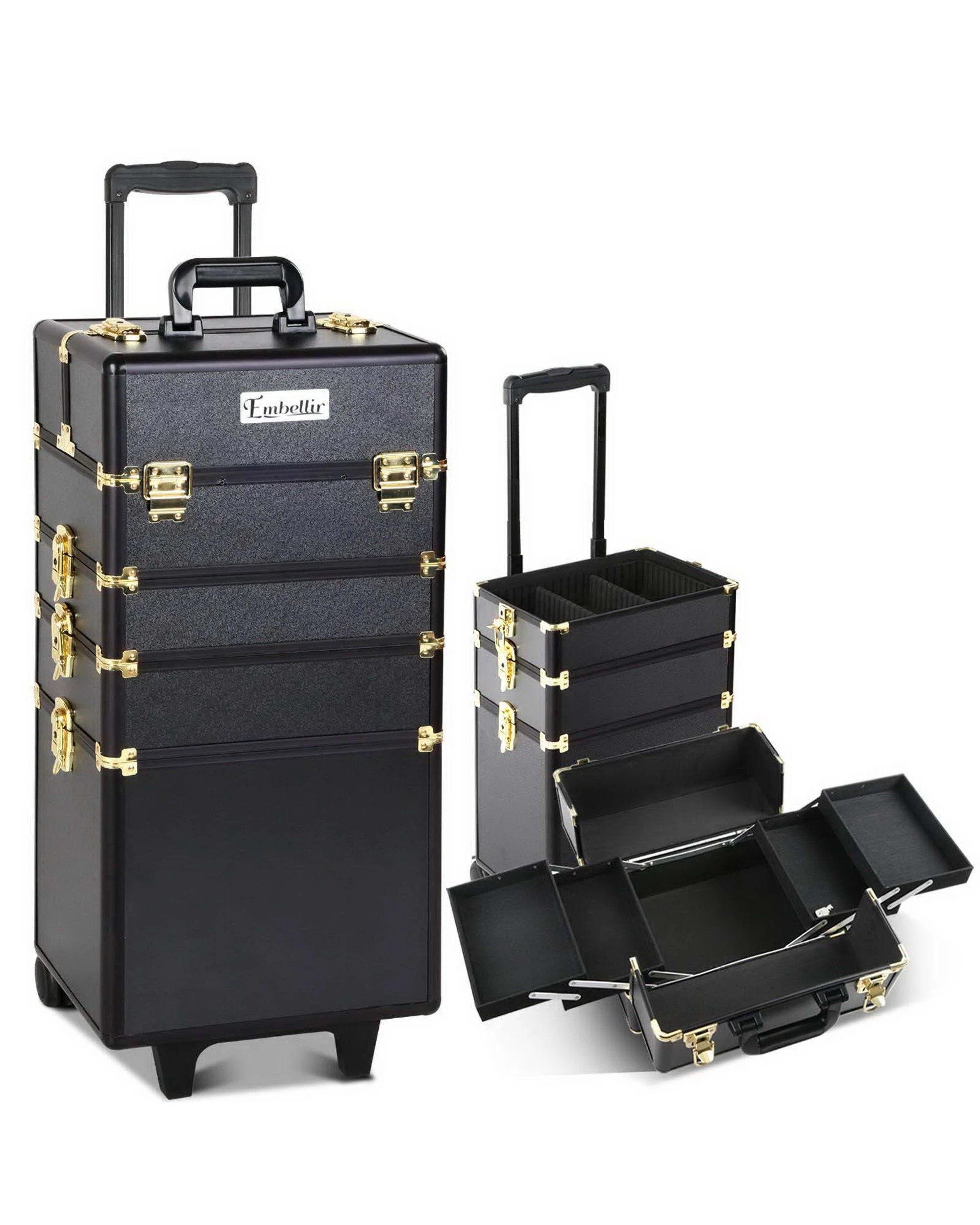 1 Embellir Makeup Case Beauty Trolley Cosmetic Organiser Box Travel Wheels - Multi, 1 of 9