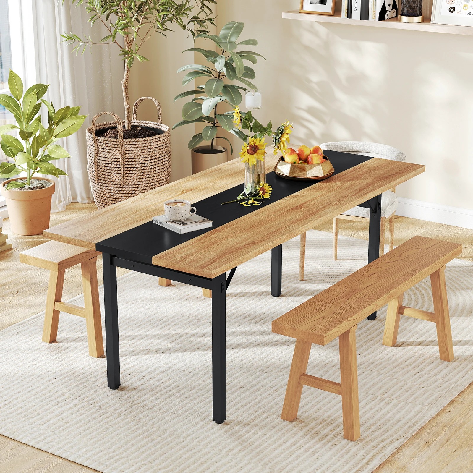 3 Costway 180cm Dining Table w/Storage Rack Rectangular Metal Frame Kitchen Cafe Table - Natural, 3 of 4