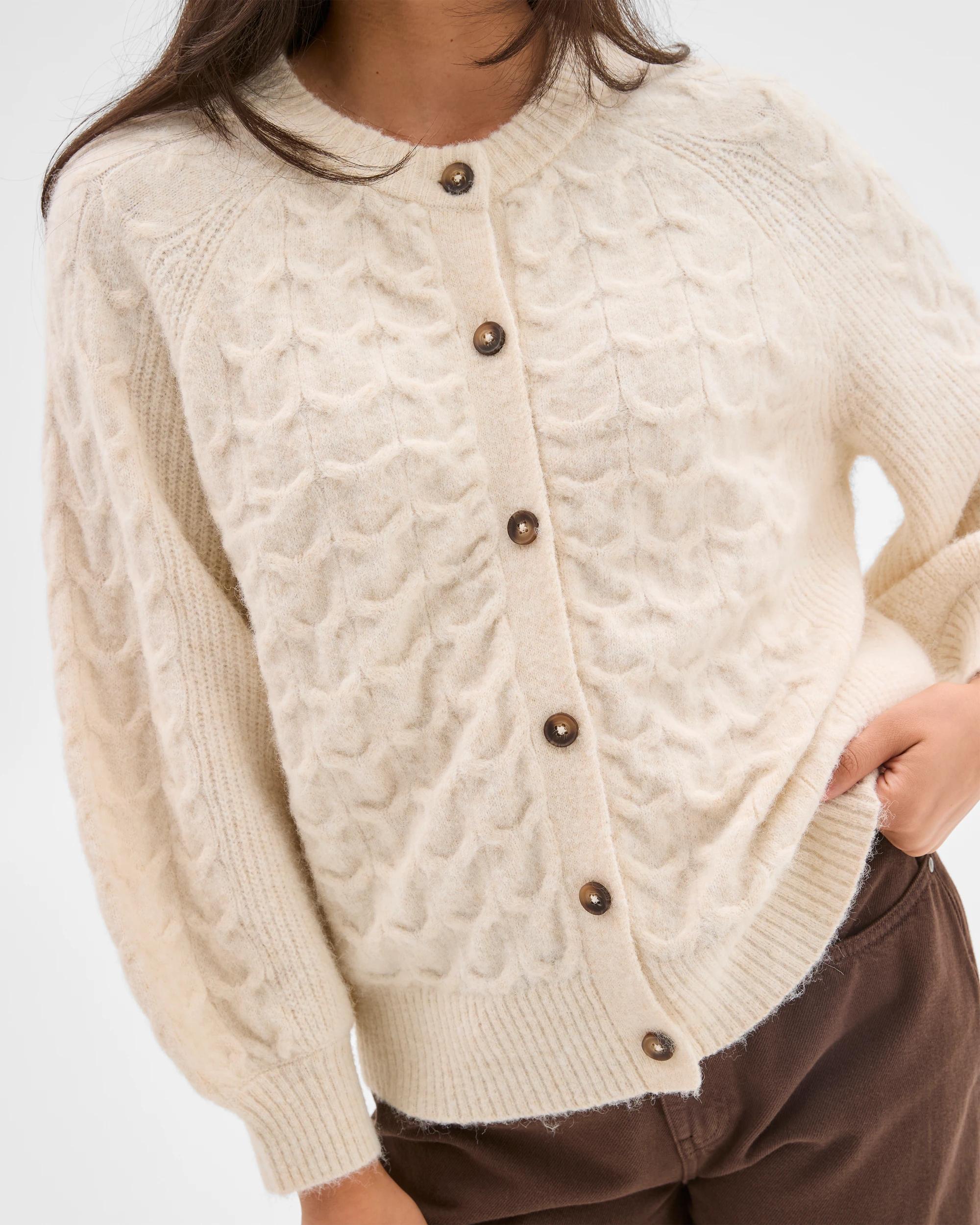 7 Target Woman Cable Knit Bell Sleeve Cardigan COOKIES AND CREAM, 7 of 9