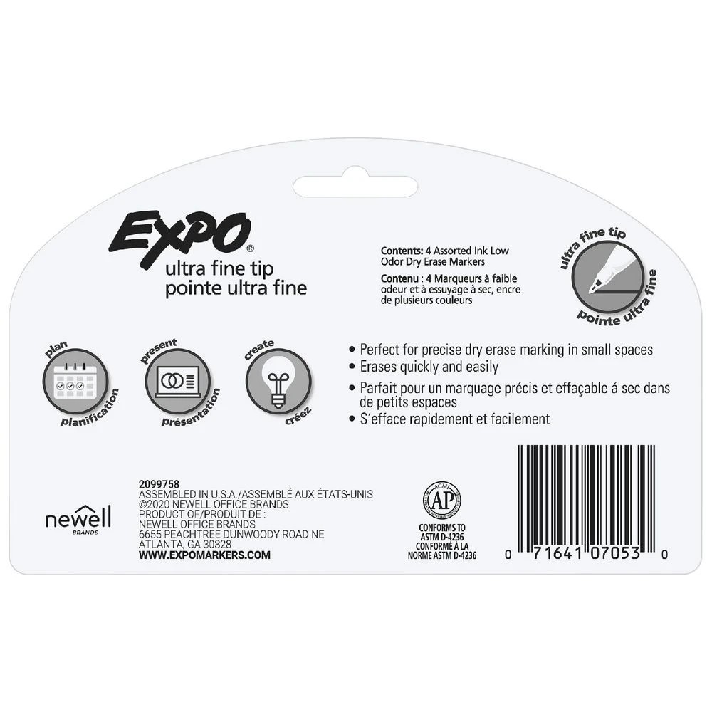 4 Expo Ultra Fine Whiteboard Markers Bullet Assorted 4 Pack, 4 of 4