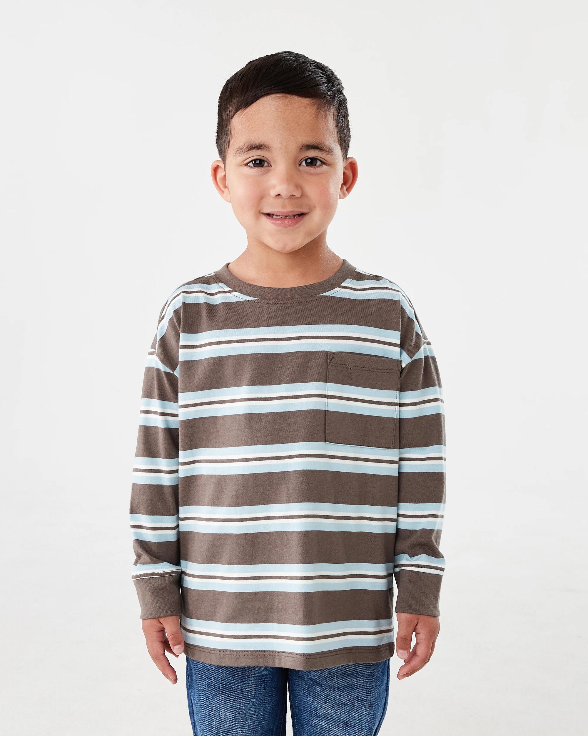 1 Long Sleeve Stripe T-shirt with Pocket Brn Stripe, 1 of 8