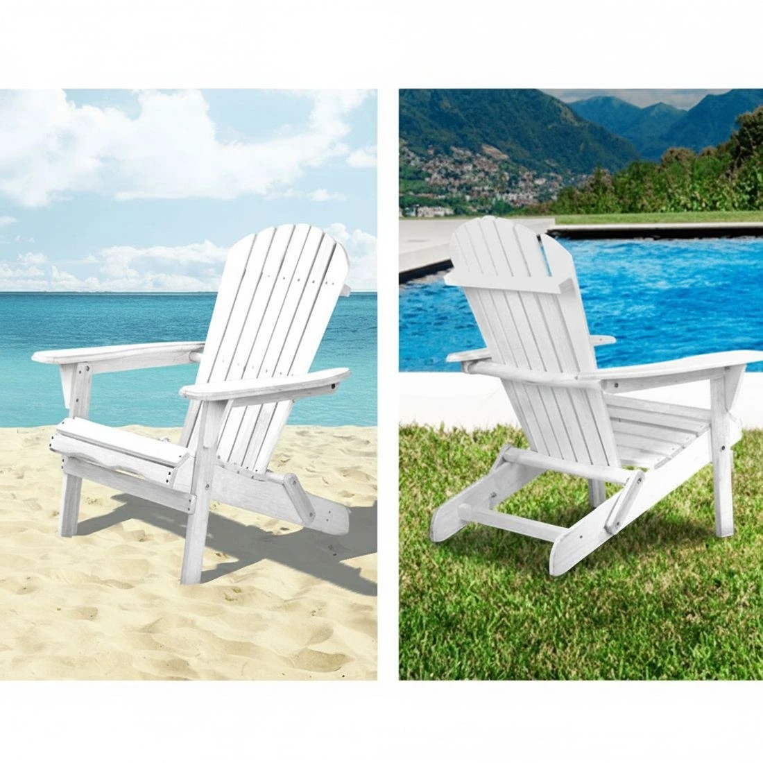 7 Gardeon 3-Piece Adirondack Outdoor Table and Chairs Wooden Foldable Beach Set Outdoor Dining Set - White, 7 of 8
