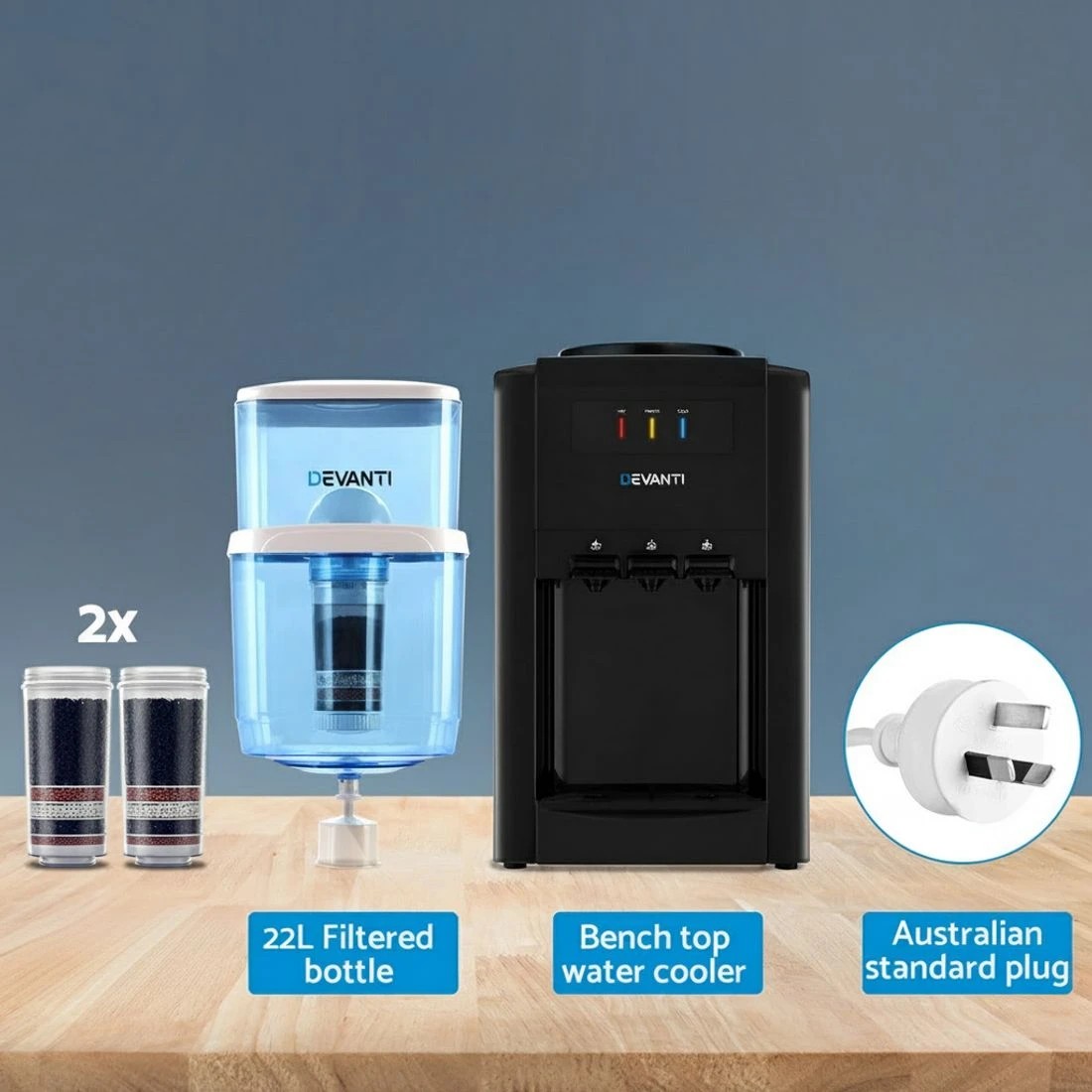4 Devanti Water Cooler Dispenser Bench Top 22L w/2 Filter - Black, 4 of 9