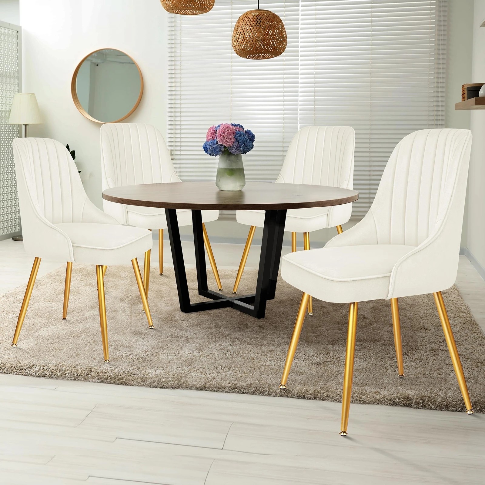 2 Alfordson 4x Dining Chairs Kitchen Accent Lounge Padded Tufted Seat Velvet - Beige, 2 of 8