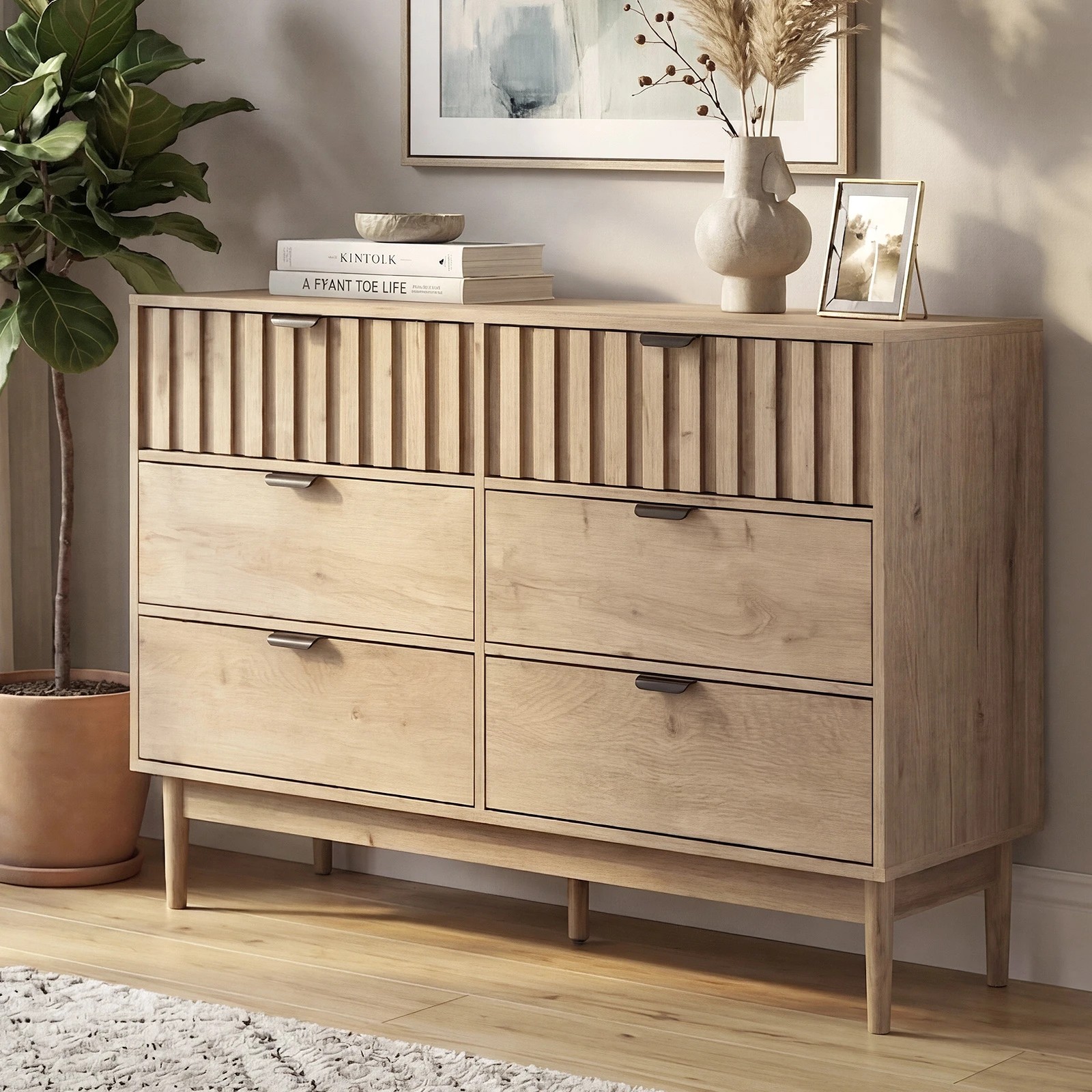 3 Oikiture 6 Chest of Drawers Organizer Dresser Storage Cabinet Lowboy - Natural, 3 of 9