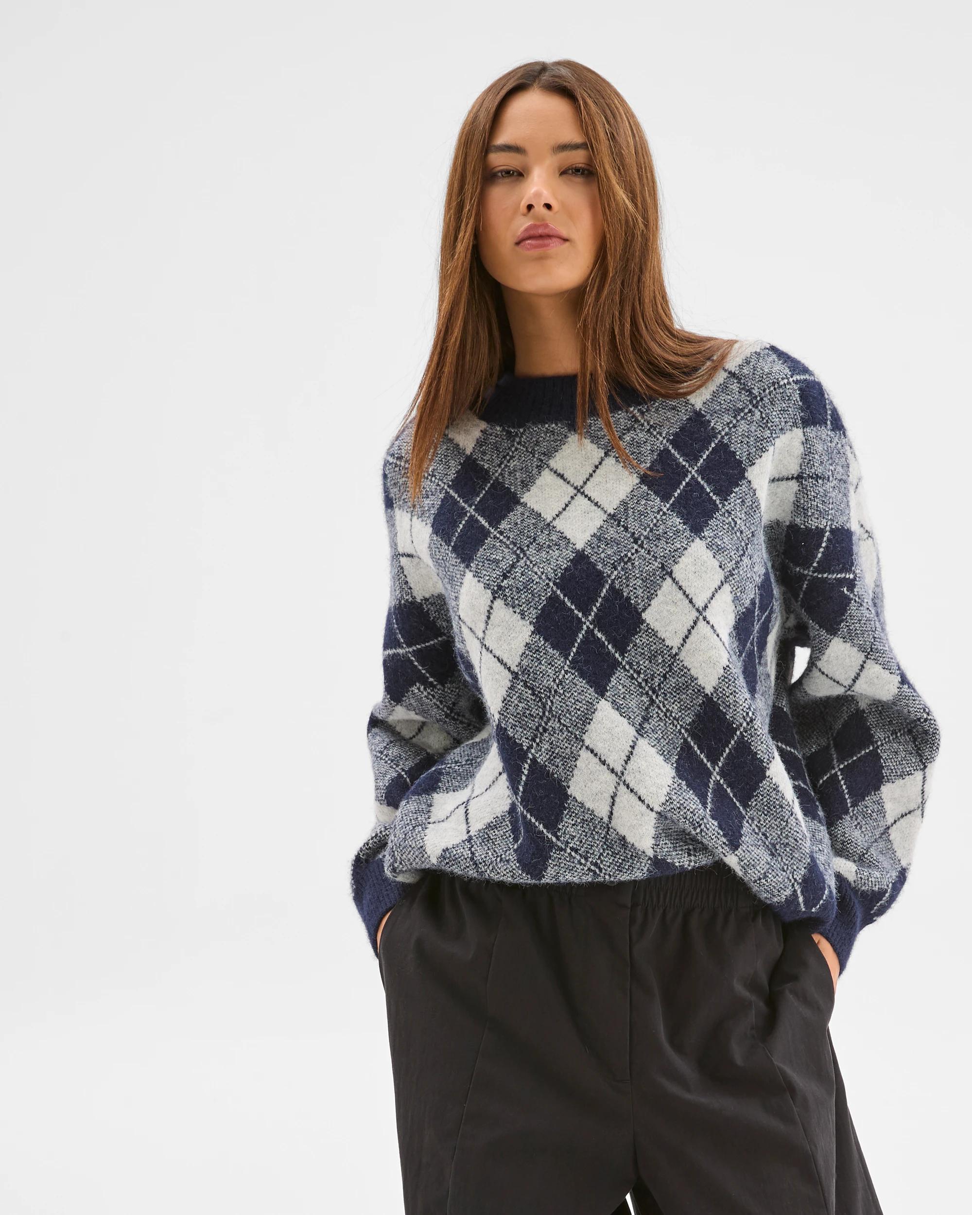 3 Lily Loves Argyle Crew Neck Jumper NAVY, 3 of 7