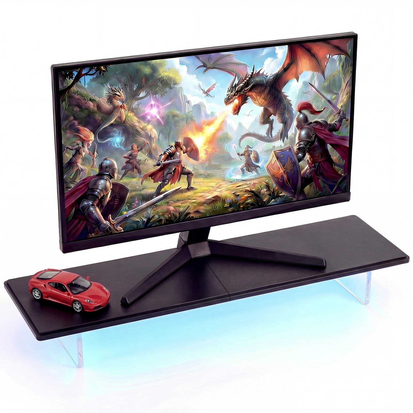 4 Advwin 80cm LED Monitor Stand w/ Acrylic Leg Adjustable Height - Brown, 4 of 7