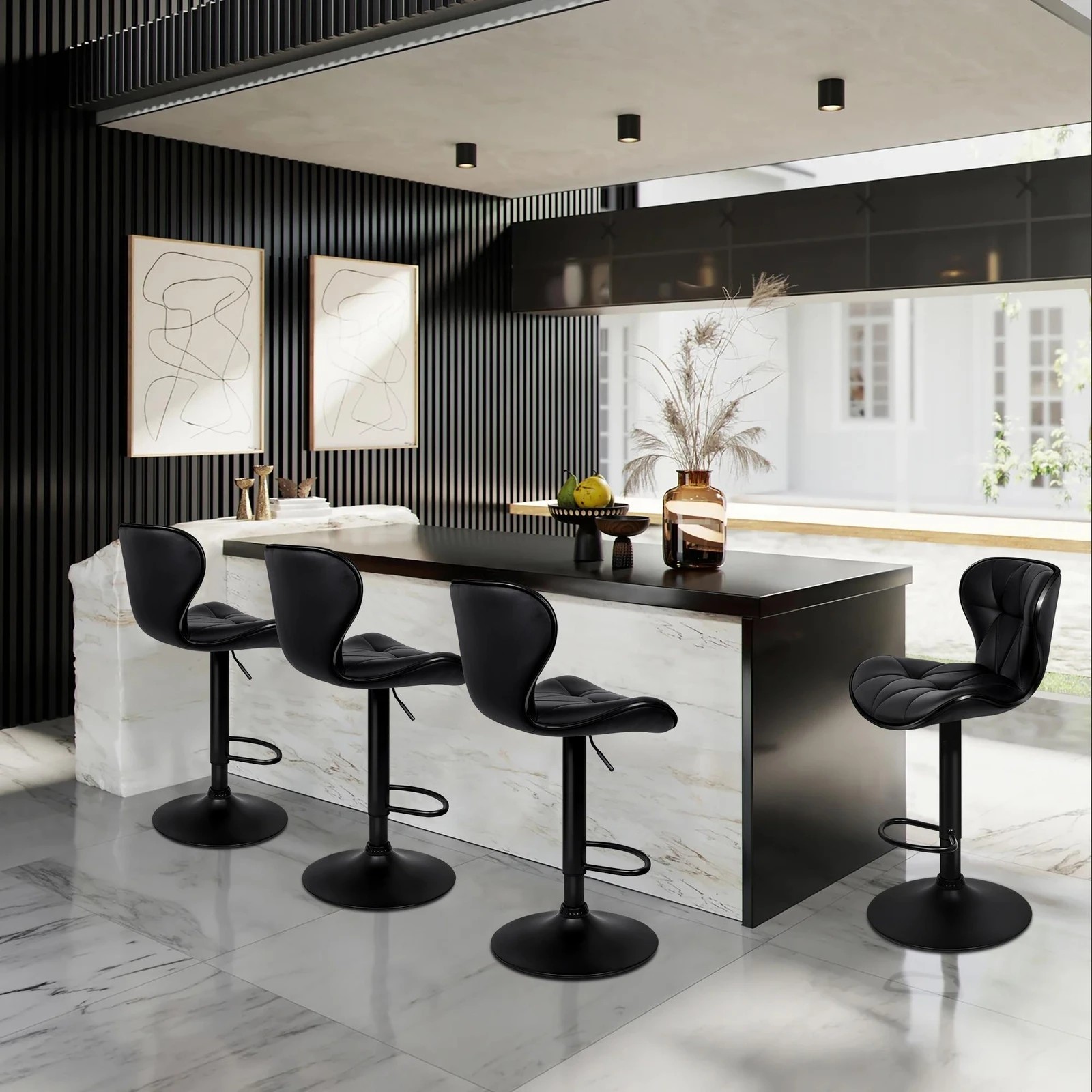 9 Alfordson 4x Bar Stools Luna Kitchen Swivel chair Leather Gas lift - Black, 9 of 10