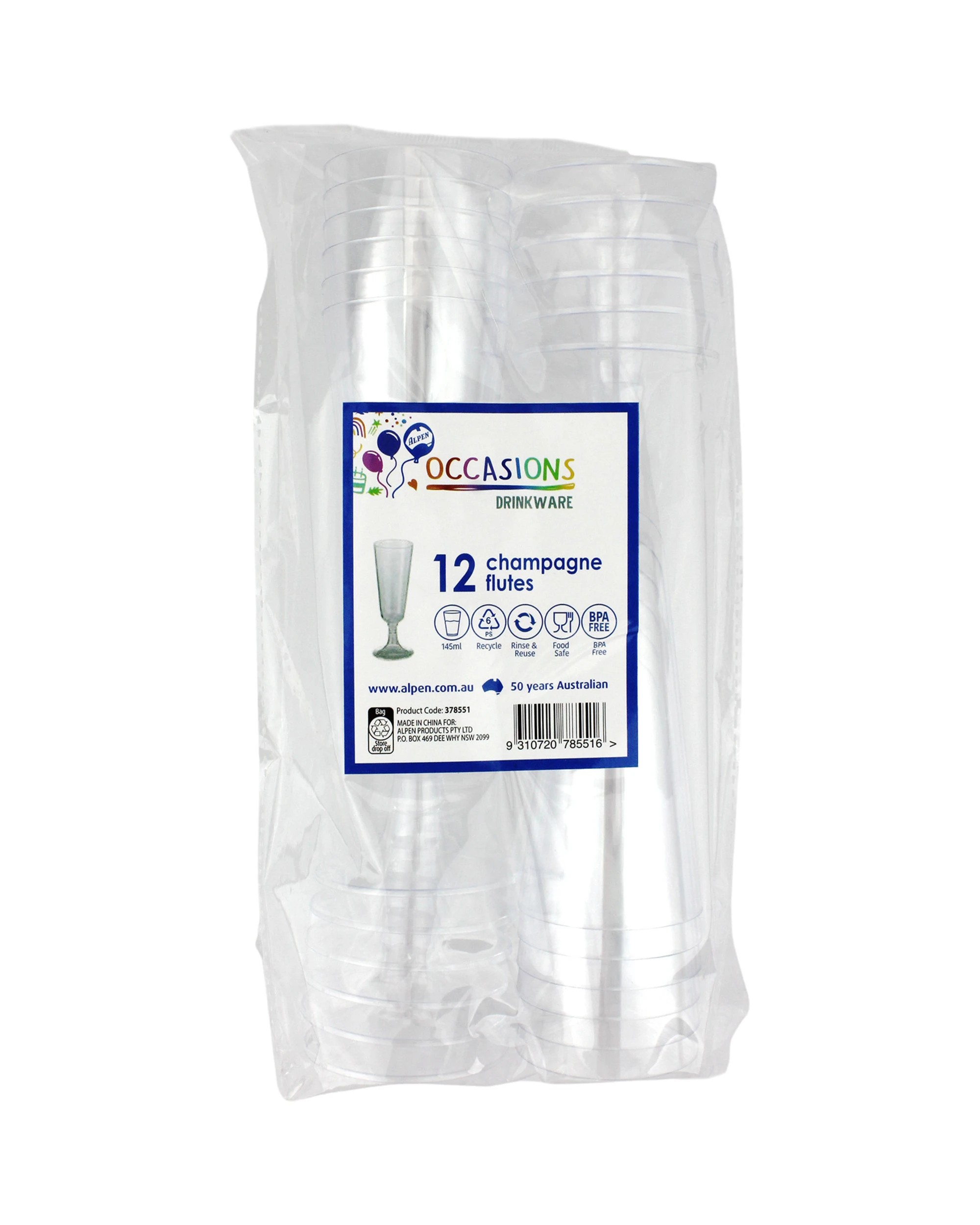 3 Alpen Clear Plastic Reusable Champagne Glasses Pack of 12, 3 of 3