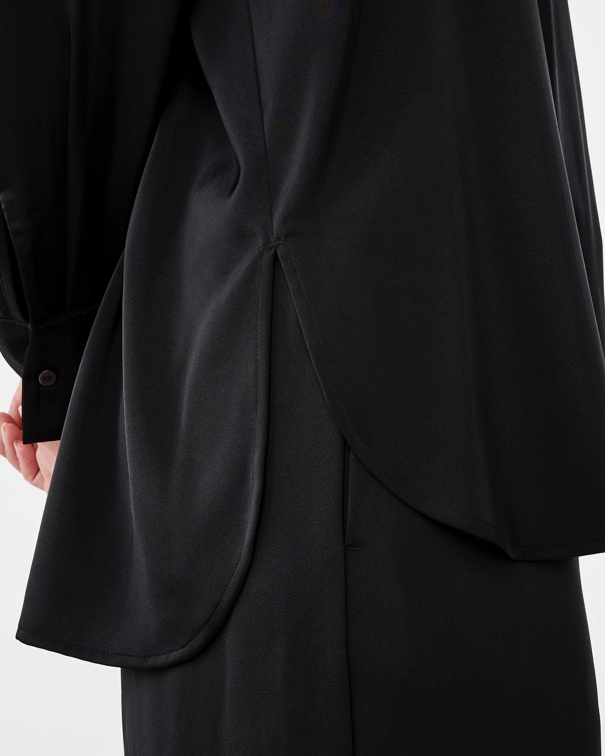 9 Long Sleeve Oversized Satin Shirt Black, 9 of 10