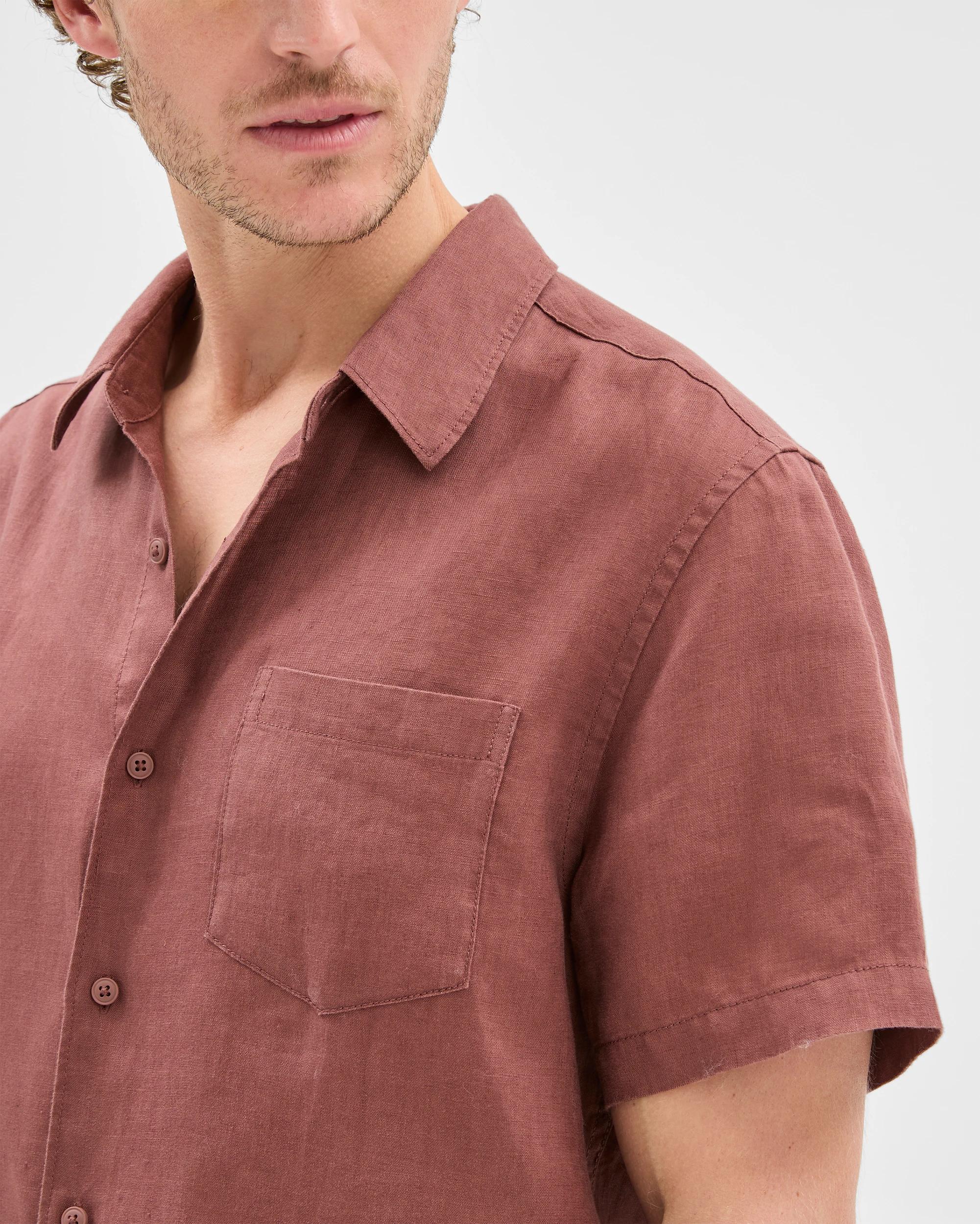 5 Target European Linen Short Sleeve Shirt MAROON, 5 of 6