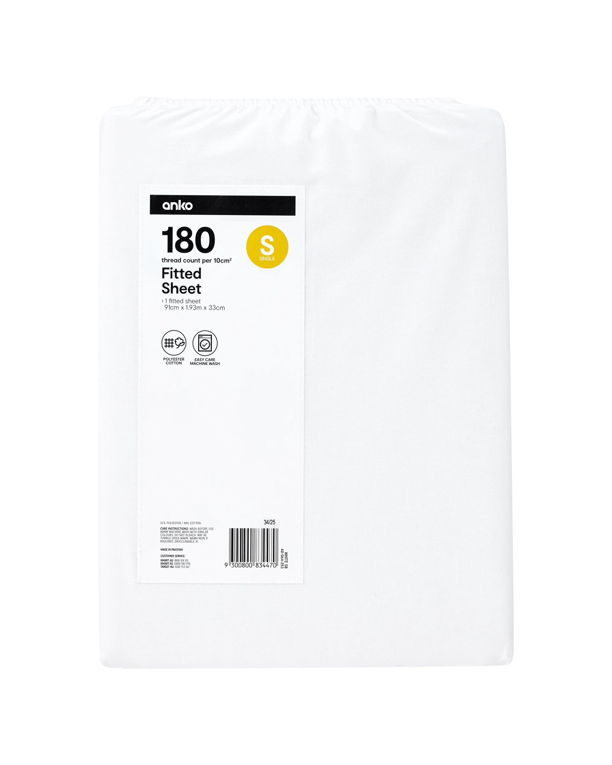 4 180 Thread Count Fitted Sheet - Single Bed, White, 4 of 4