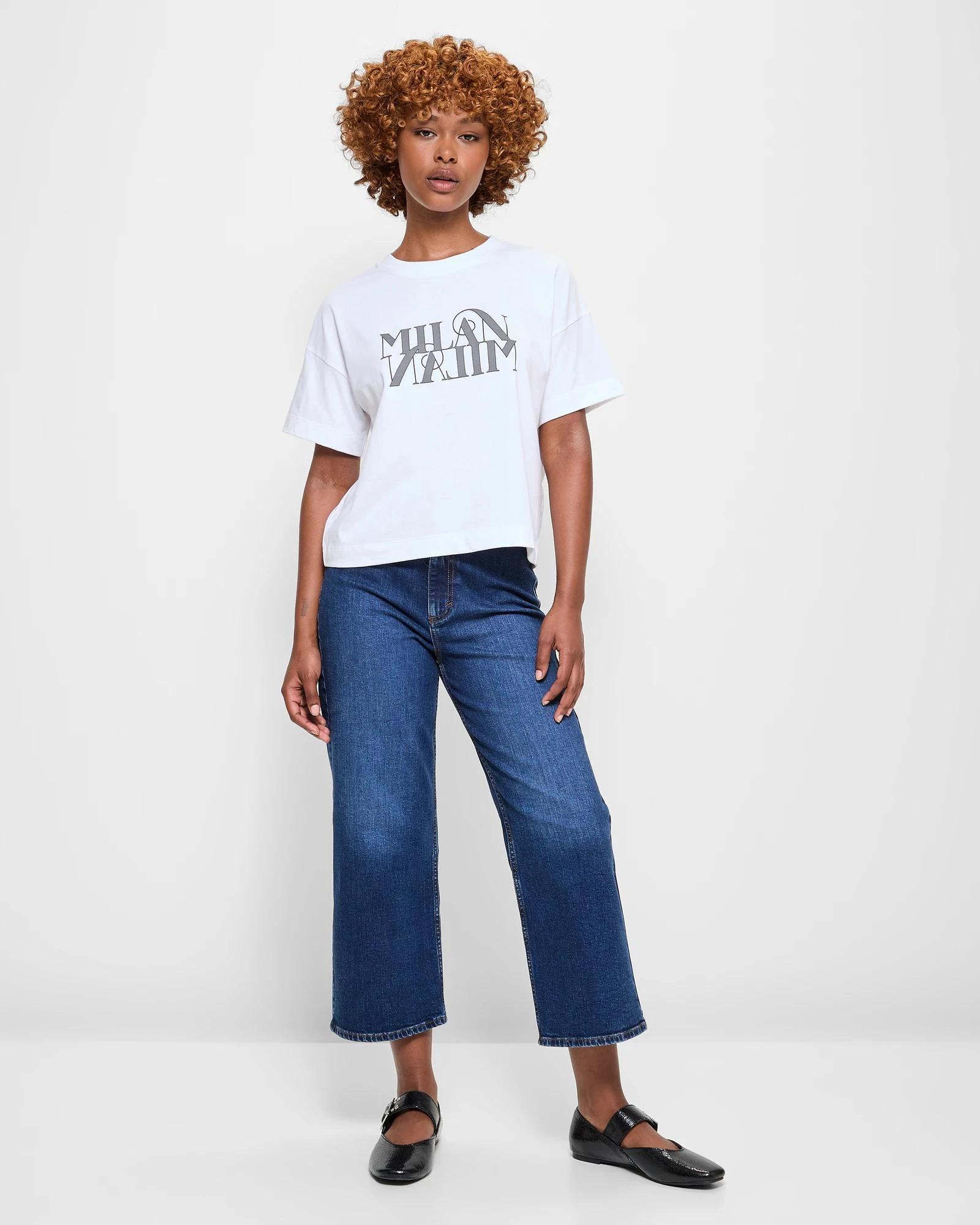 2 Target Petites Australian Cotton Boxy Crop Graphic T-Shirt WHITE MILAN, 2 of 5