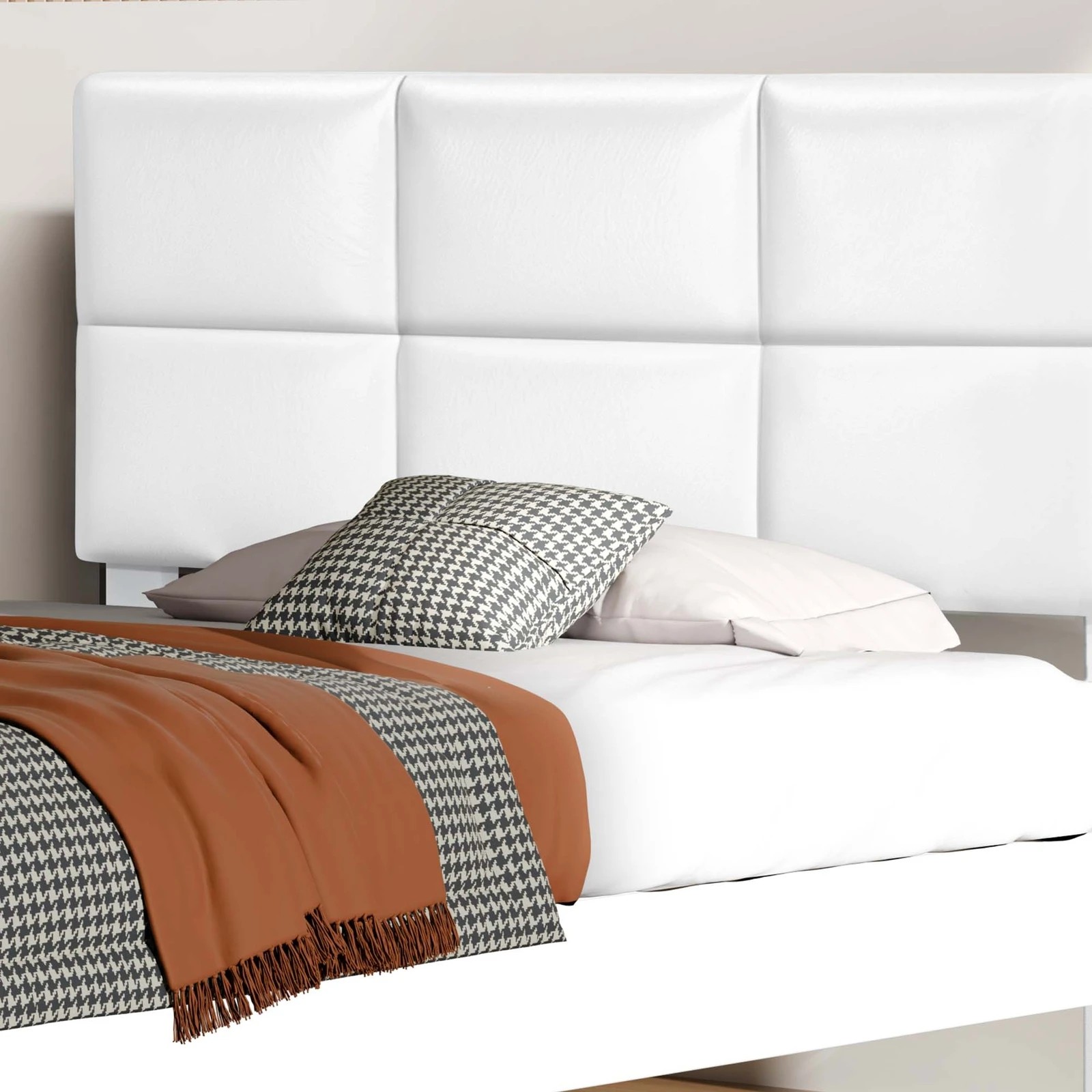 3 Alfordson Bed Frame King Single Wooden Slats Platform Leather Paula - White, 3 of 9