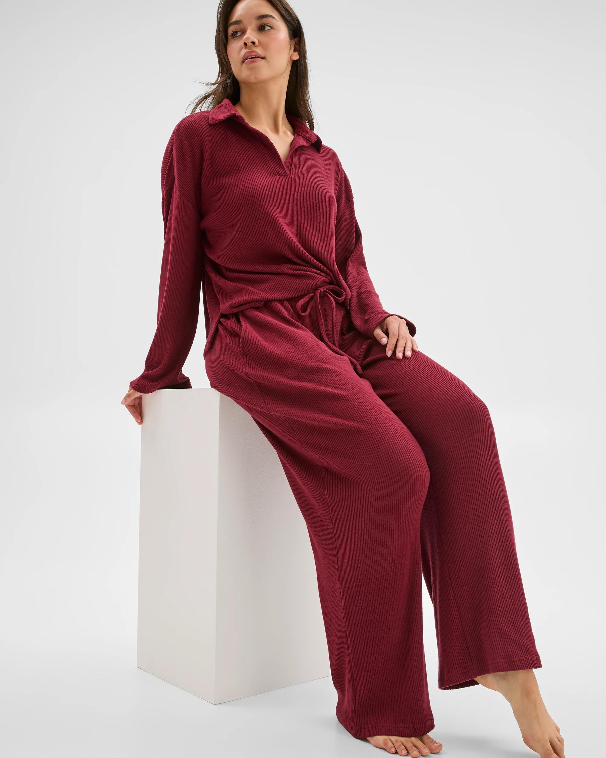 4 Target Woman Cosy Rib Wide Leg Pants BURGUNDY, 4 of 6