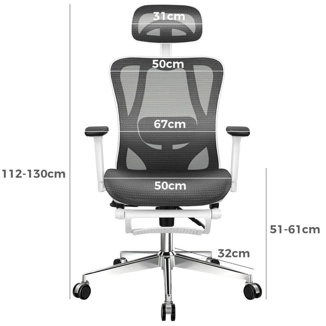 9 Alfordson Ergonomic Office Chair Mesh Executive Seat Work Computer Gaming - White Black, 9 of 10