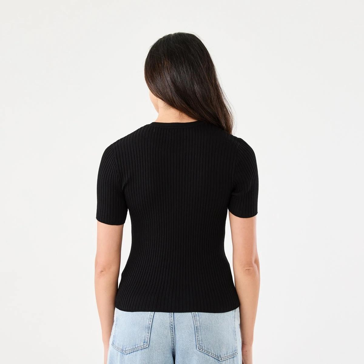 3 Short Sleeve Crew Neck Trim Top Black, 3 of 6