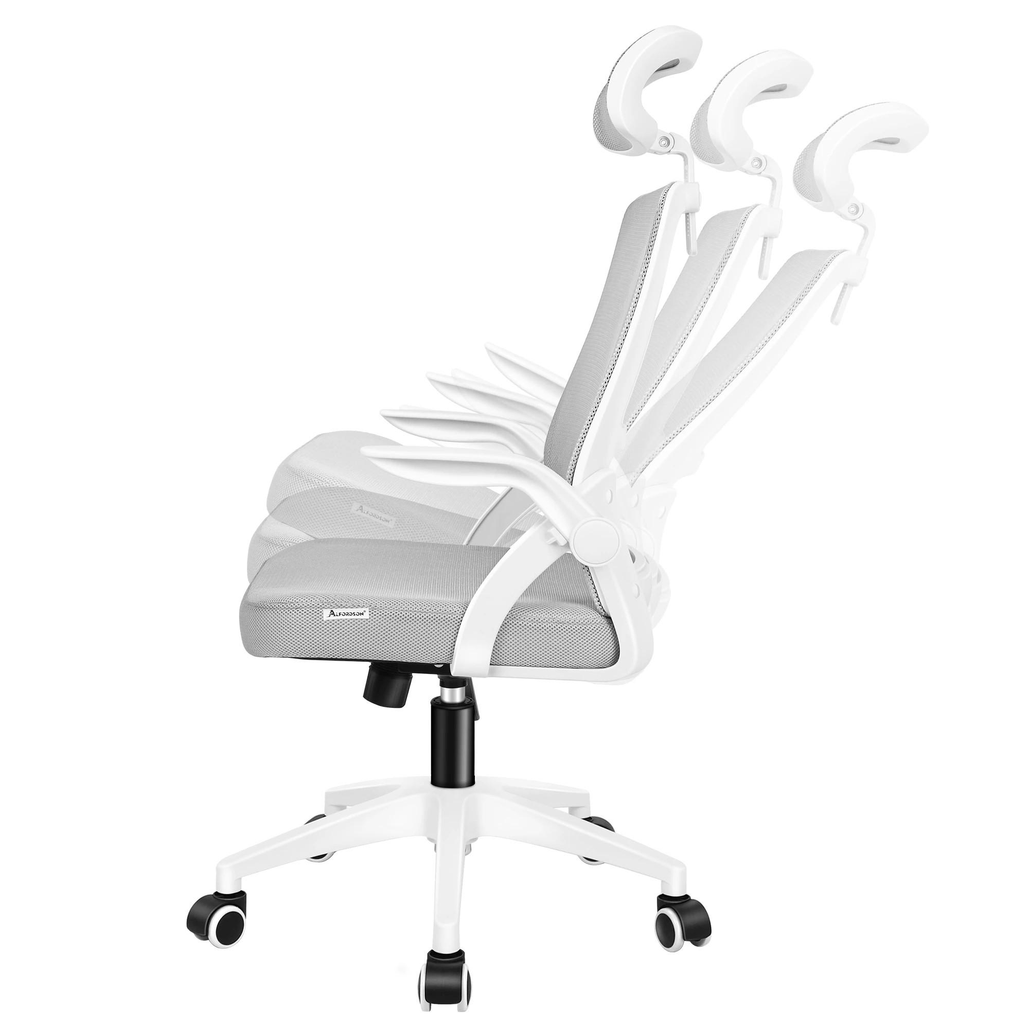 5 Alfordson Mesh Office Chair Executive Seat Tilt Fabric Gaming Racing Computer - White Grey, 5 of 10
