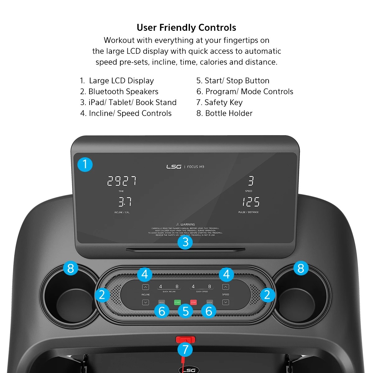 5 LSG Fitness FOCUS M3 Treadmill - Black, 5 of 10