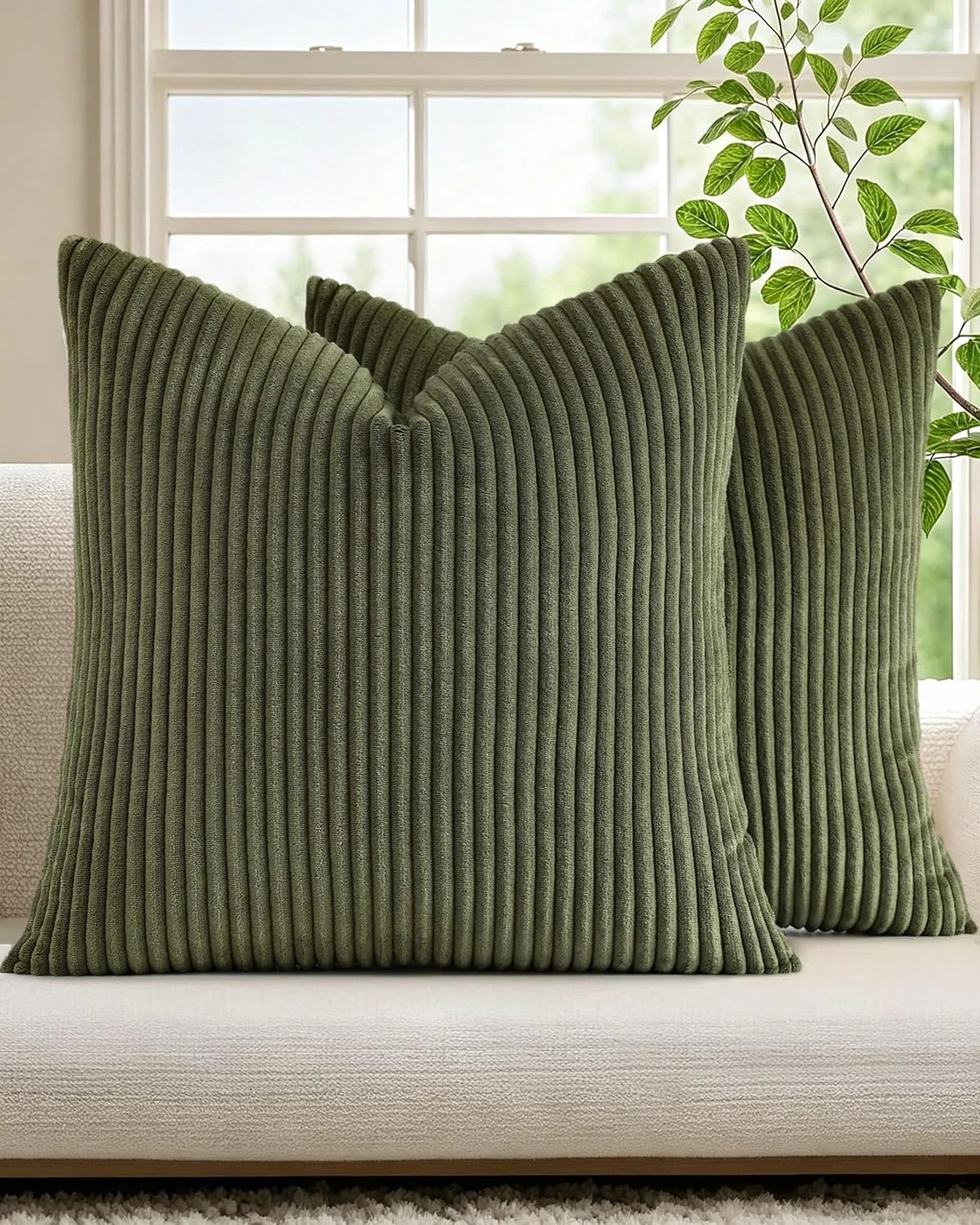 1 Gioia Casa 2-Pack Corduroy Velvet European Pillowcases 65x65cm - Olive, 1 of 1