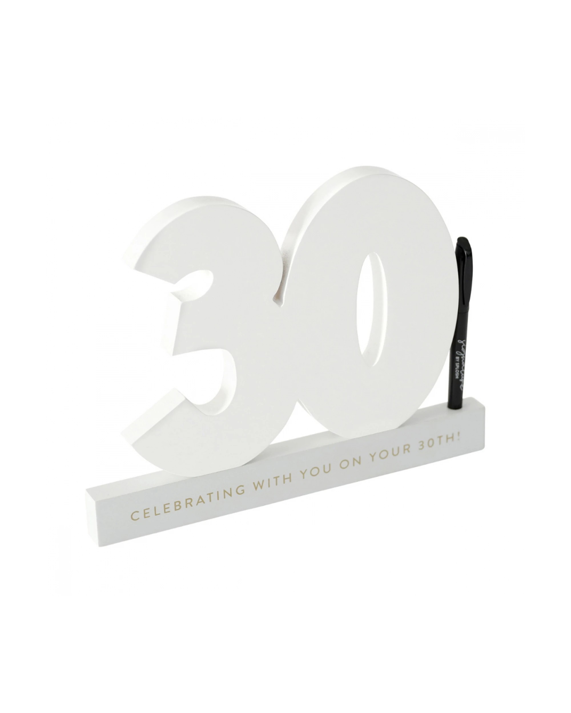2 Splosh 30th Birthday Wooden Signature Number W/ Marker Keepsake 29x21cm - White, 2 of 6