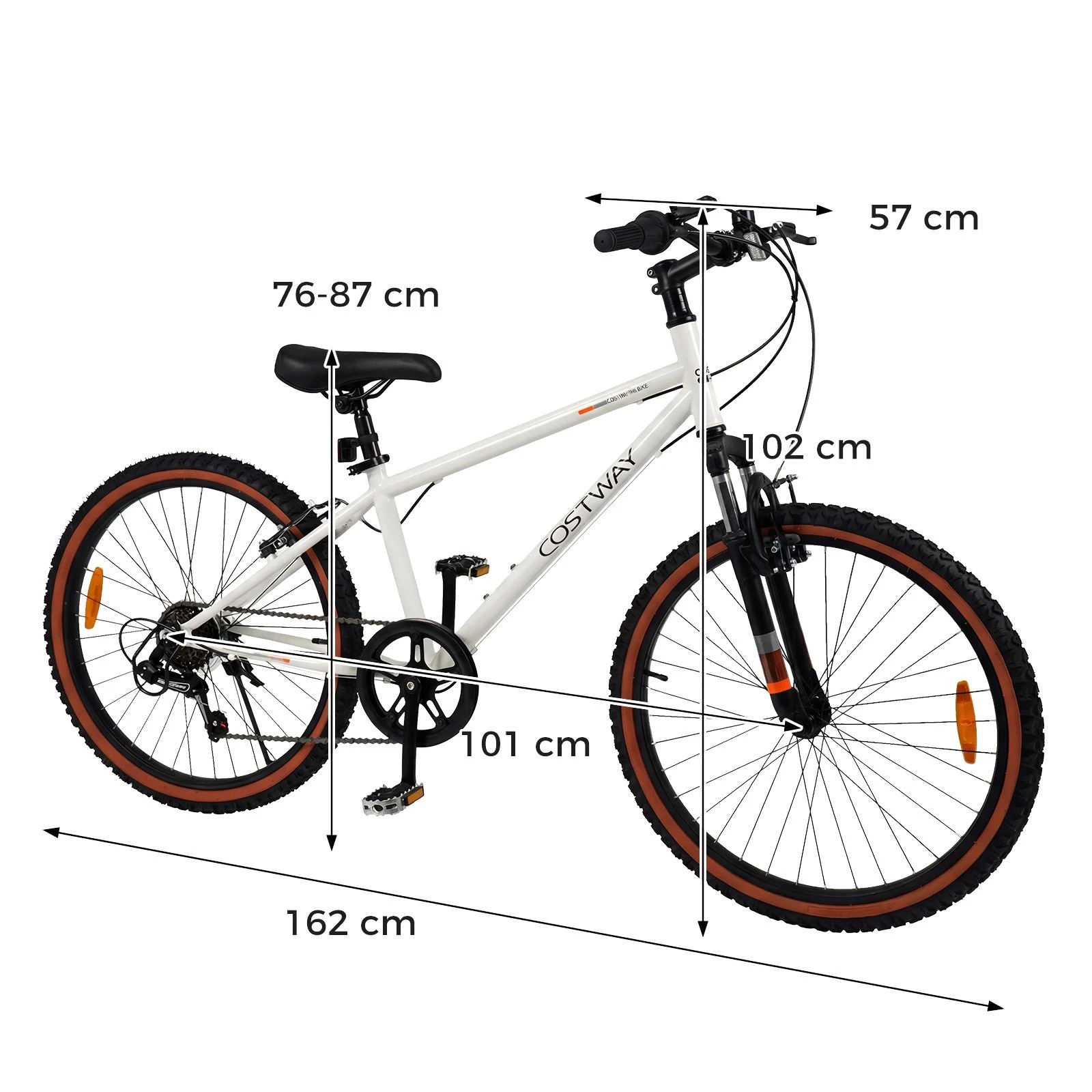2 Costway 60cm Teens Mountain Bike 6-Speed Outdoor Bicycle w/Suspension Fork & Adjustable Seat - White, 2 of 2