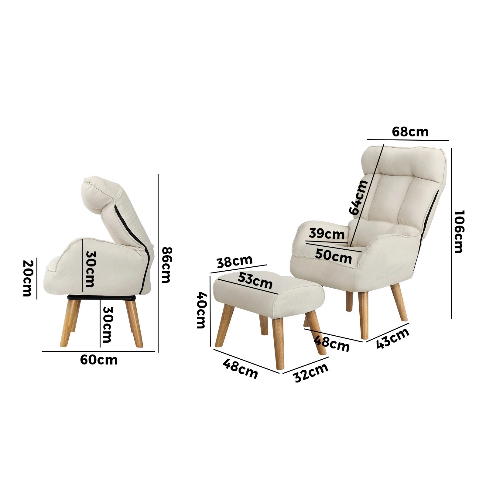 9 Oikiture Swivel Recliner Armchair Lounge Ottoman Accent Chair With Stool
 - Beige, 9 of 10