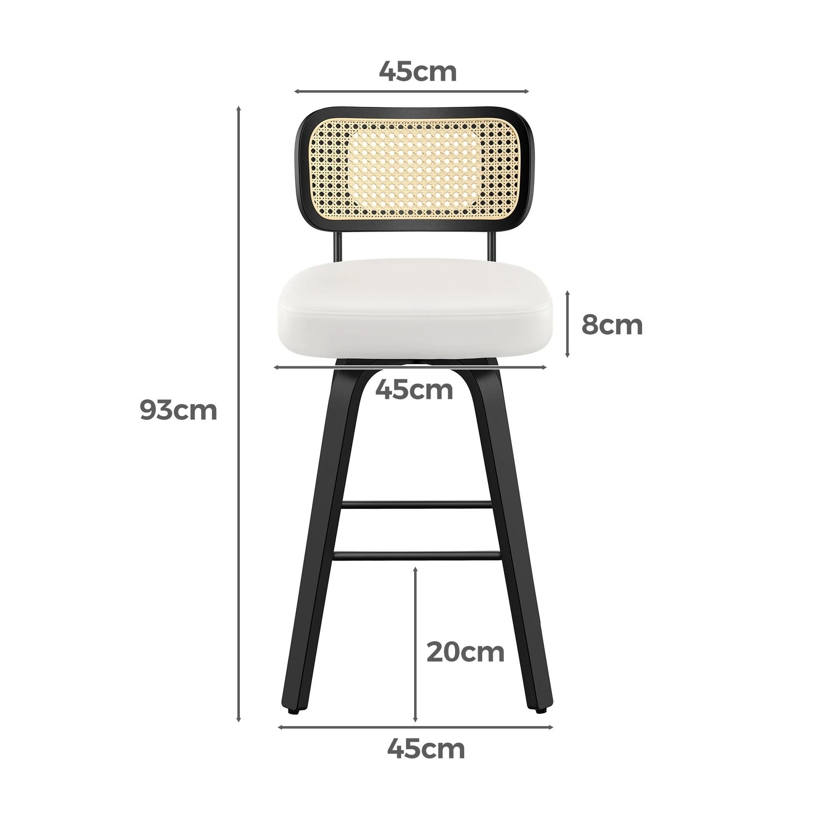 6 Alfordson 2x Bar Stools Kitchen Vintage Leather Seat Rattan Chair - White, 6 of 9