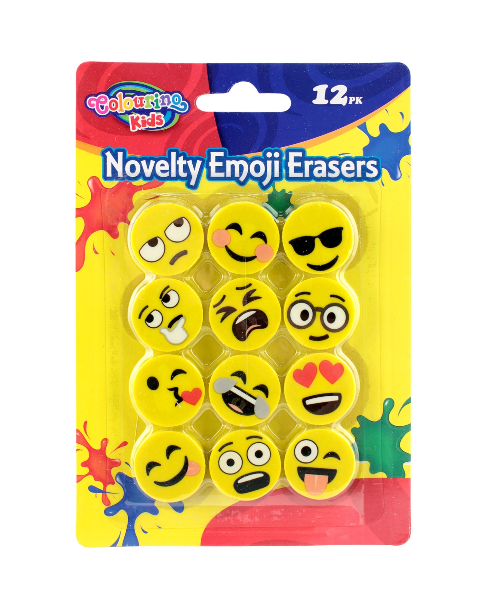 1 Colouring Kids Smiley Face Erasers Pack of 12 - Yellow, 1 of 1
