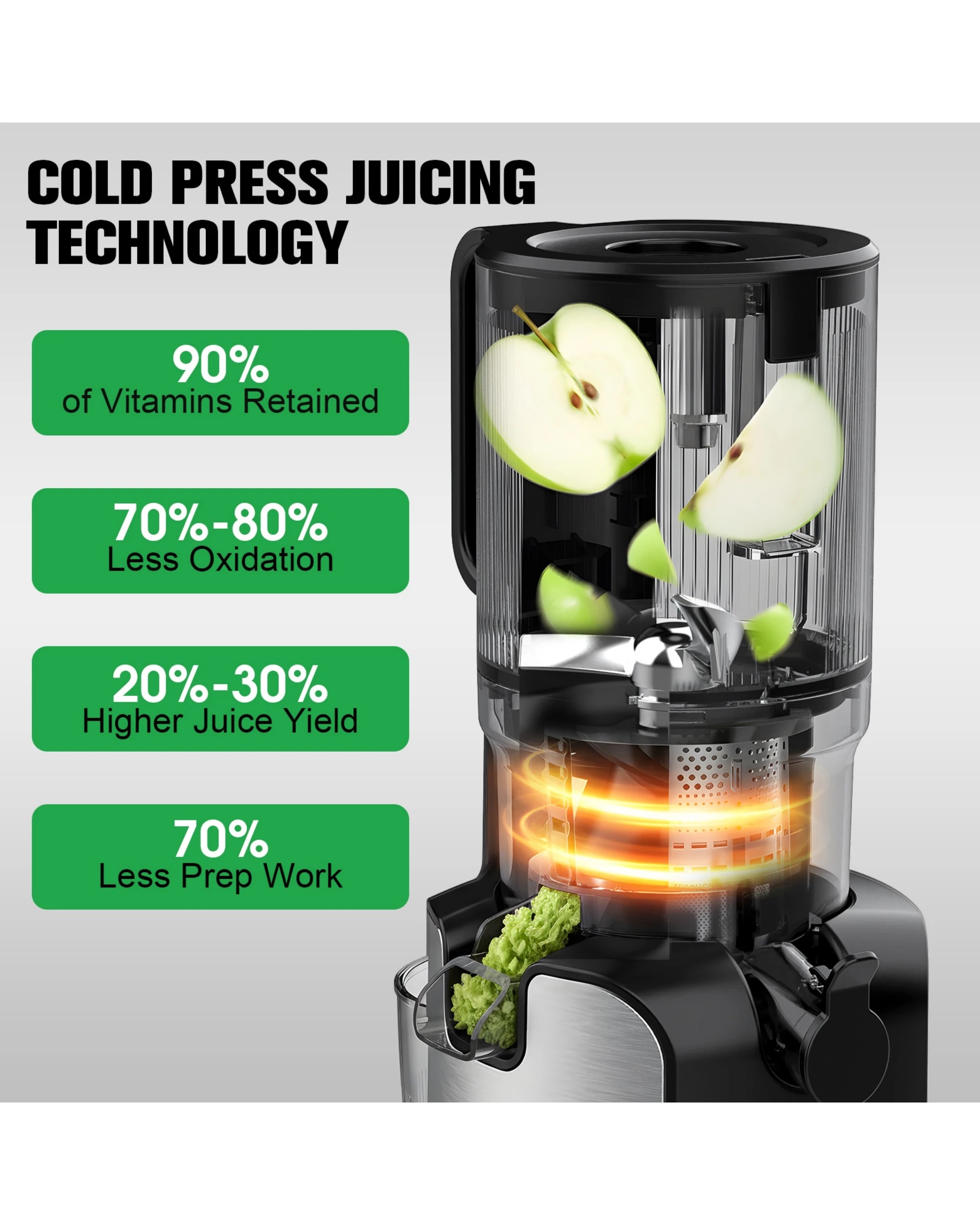4 Advwin Cold Press Juicer, 122MM Wide Chute Juicer, 3-IN-1 Juicer Extractor, Masticating Slow Juicer with Reverse, 4 of 7