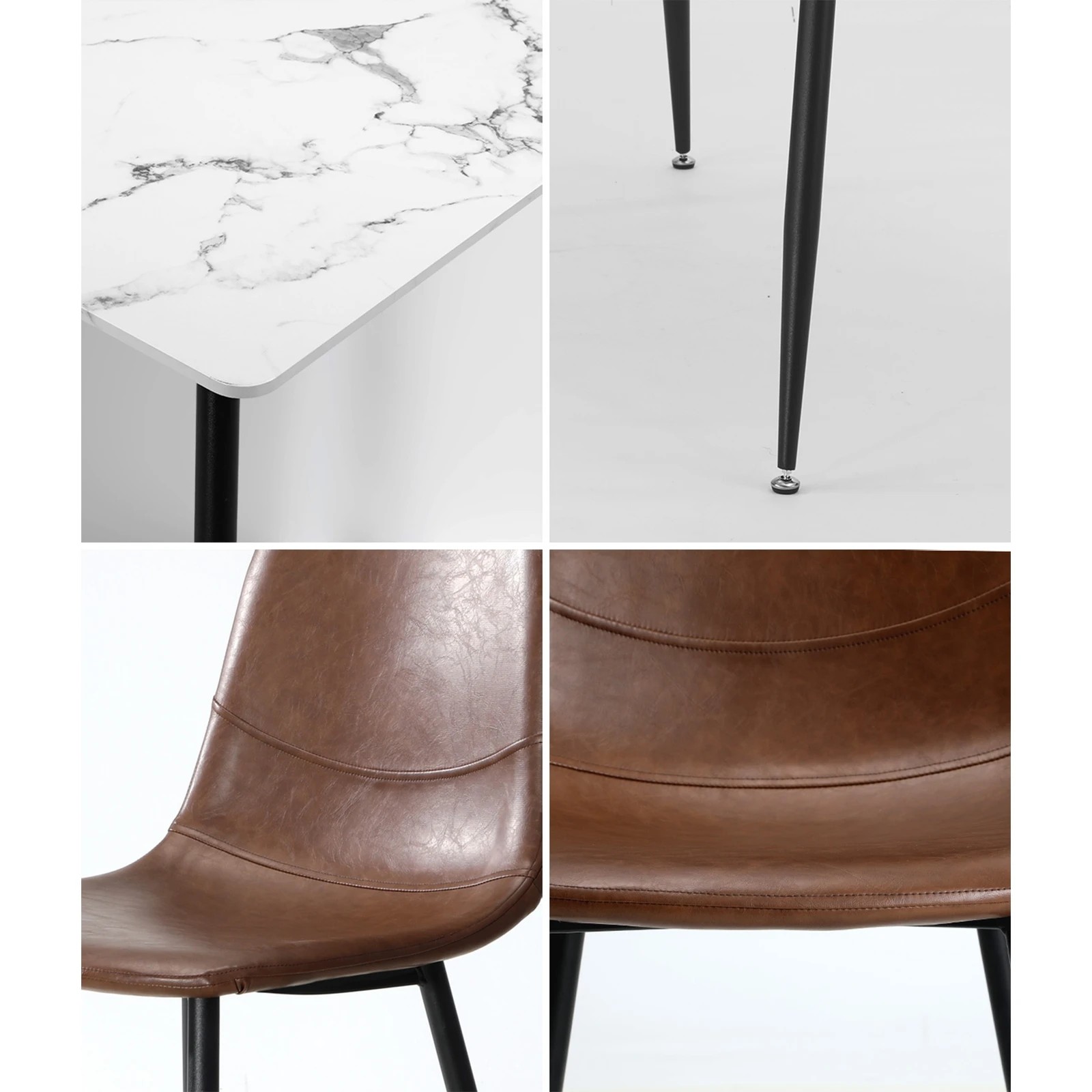 5 Oikiture 120cm Rectangle Dining Table with 4PCS Dining Chairs PU - Brown, 5 of 9