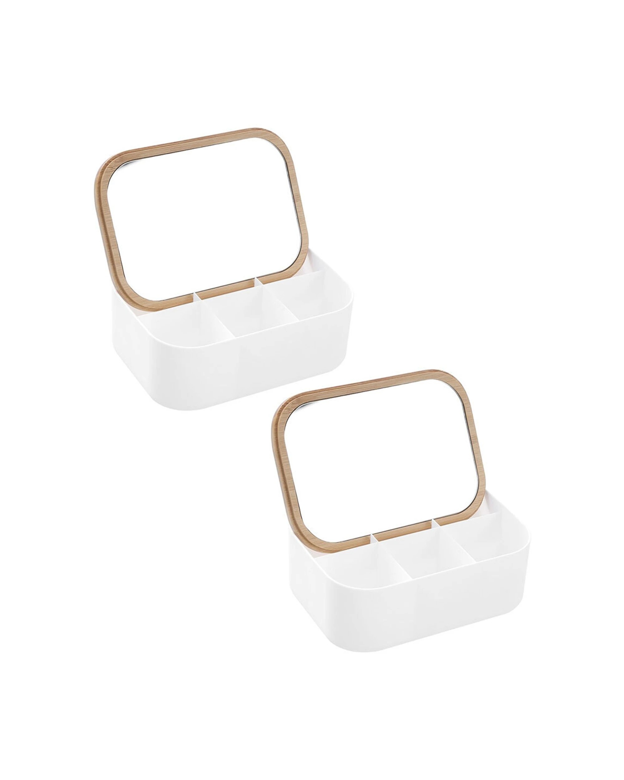 1 Boxsweden Bano Rectangle Organiser Box 15.5cm Bamboo Mirror Lid 2PK Six-Section - Natural, 1 of 6