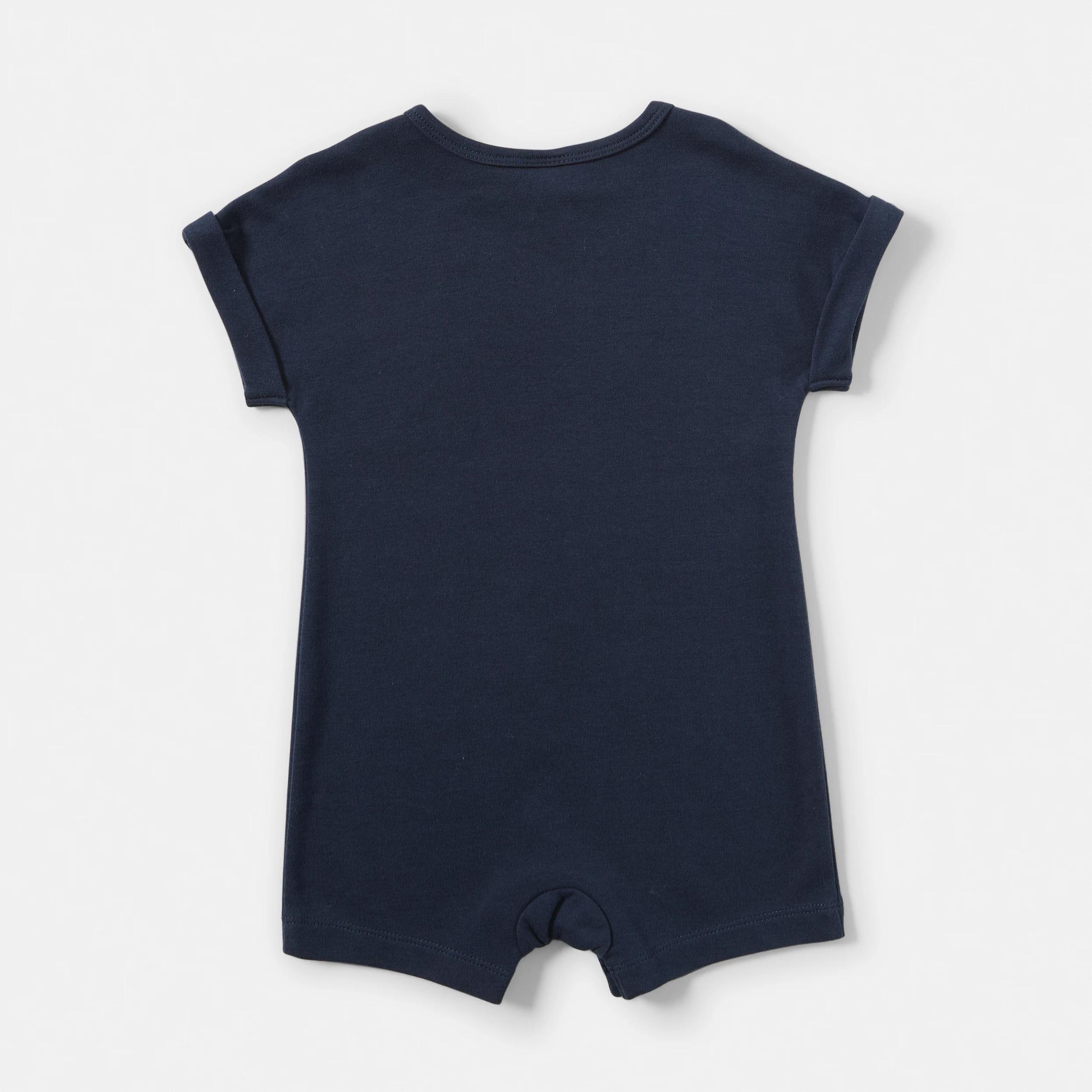 2 Short Sleeve Print Romper NAVY SLOGAN, 2 of 3