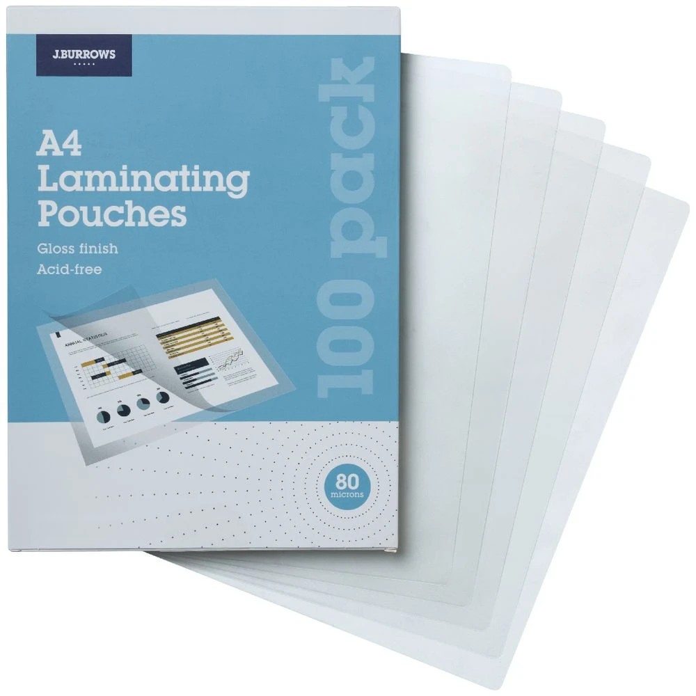 3 J.Burrows A4 Laminating Pouches Gloss 100 Pack, 3 of 3