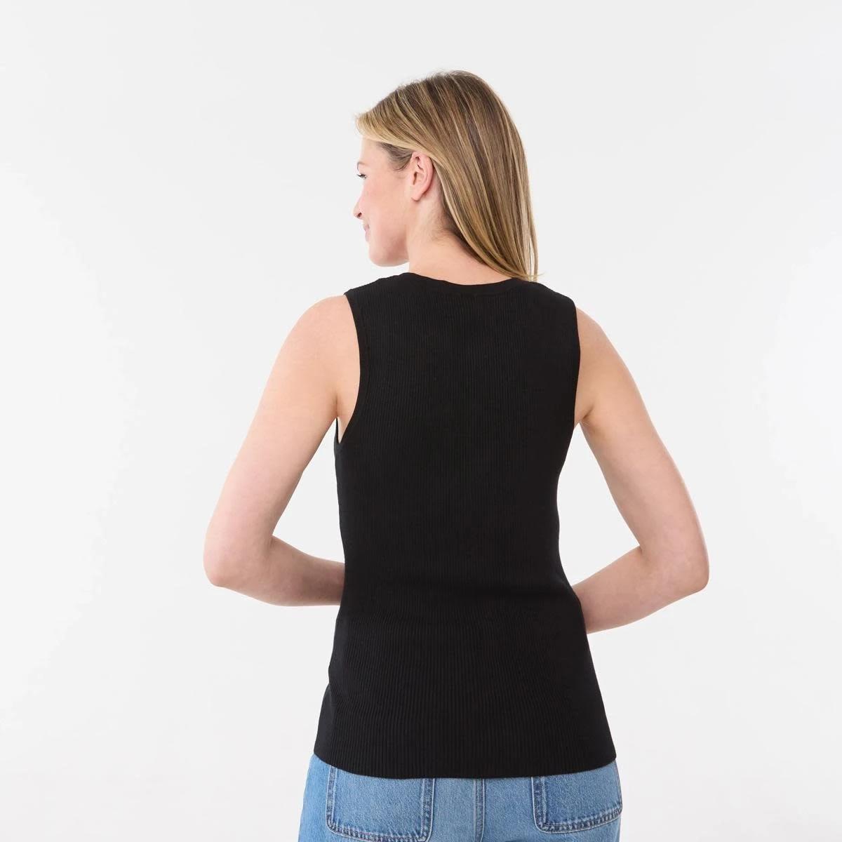 3 Sleeveless Rib Button Tank BLACK, 3 of 5