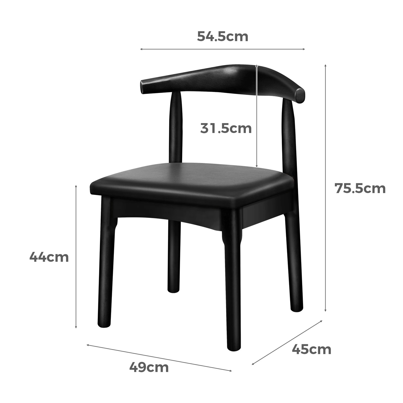 7 Alfordson 2x Dining Chair Kitchen Lounge Cafe Retro Wood PU Leather Seat - Black, 7 of 7
