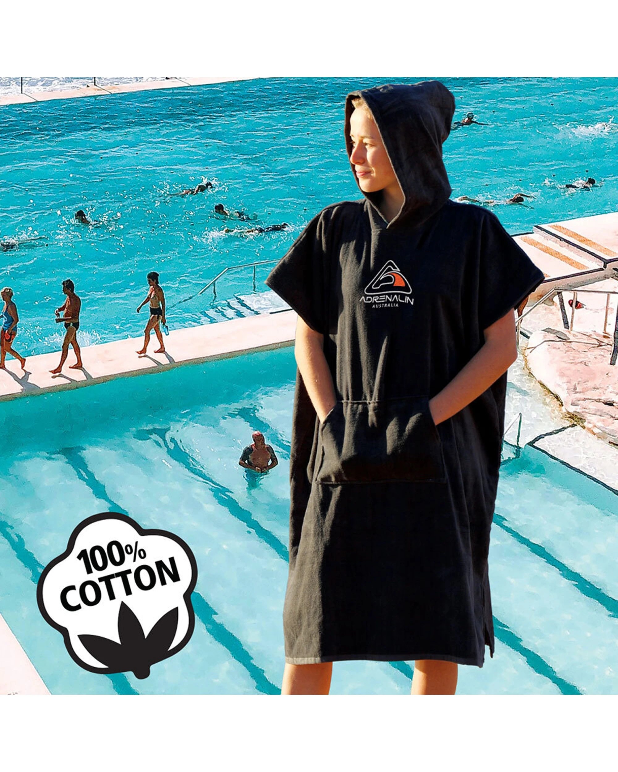 2 Adrenalin 100% Cotton Poncho Towel L - Black, 2 of 2