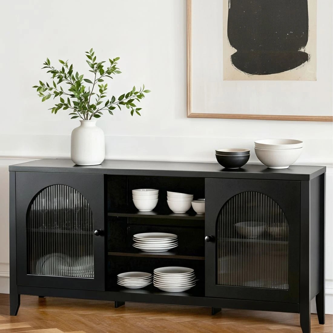 4 Artiss Buffet Sideboard Shelves Double Doors - Black, 4 of 4
