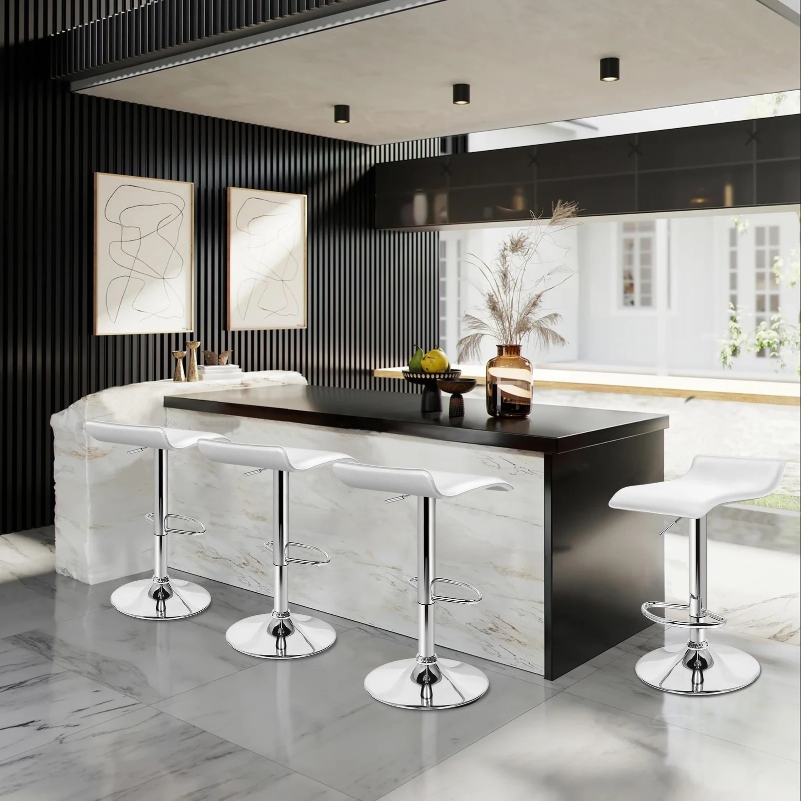 2 Alfordson 2x Bar Stools Saxton Kitchen Swivel Chair Leather Gas Lift - White, 2 of 7