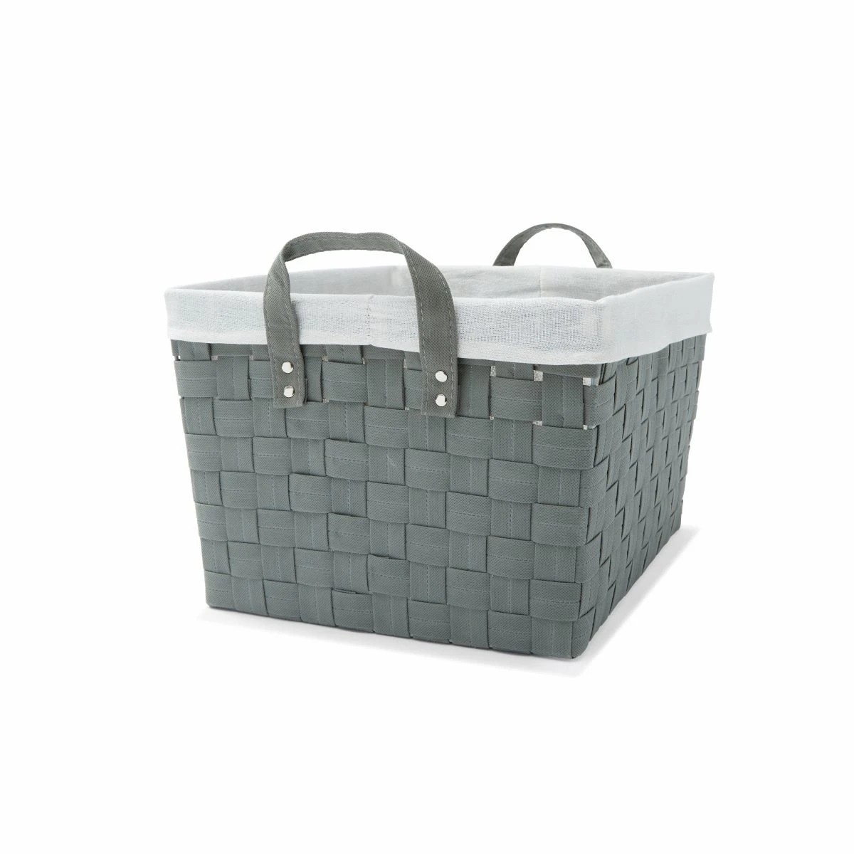 1 Woven Basket with Handles & Removable Liner - Large, Grey, 1 of 4