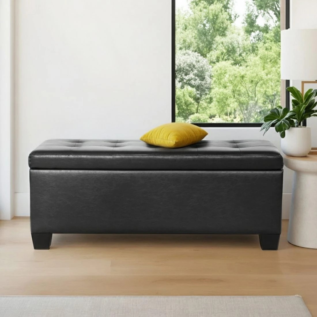 3 Artiss Storage Ottoman Blanket Box 97cm Leather - Black, 3 of 7